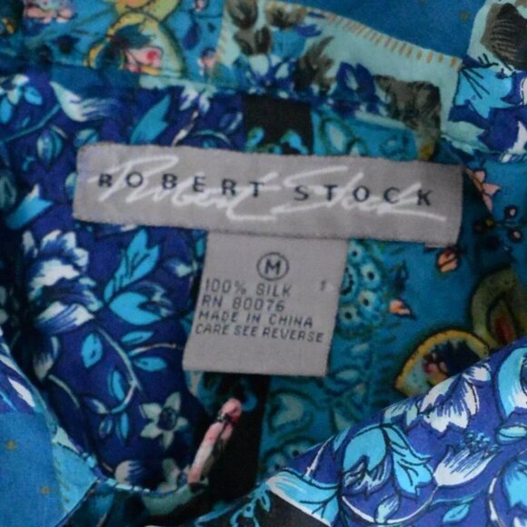 Vintage 90'S Robert Stock 100% Silk  Teal Floral Block Pattern Button Up Size M - Picture 5 of 11
